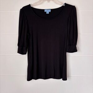 CeCe Black Scoop Neck Short Puff Sleeve Top Women's Small